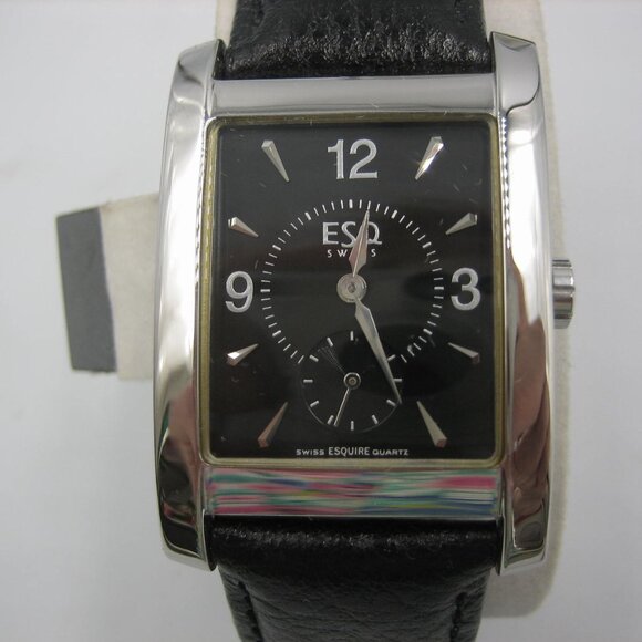 Men's ESQ Swiss Quartz Watch with Black Leather Band Stainless Steel NEW READ - Picture 4 of 14